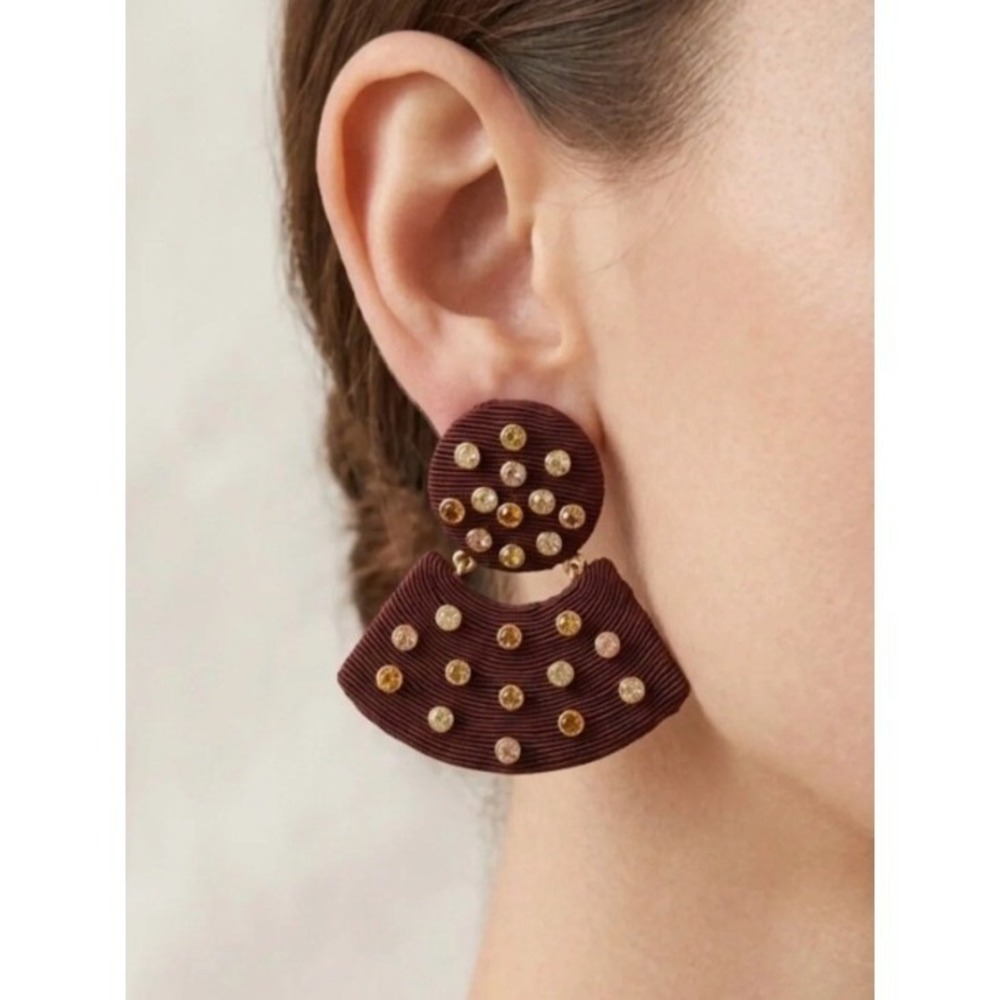 Tuckernuck Chocolate Brown Gemstone Meritt Fan Drop Statement Earrings Bohemian